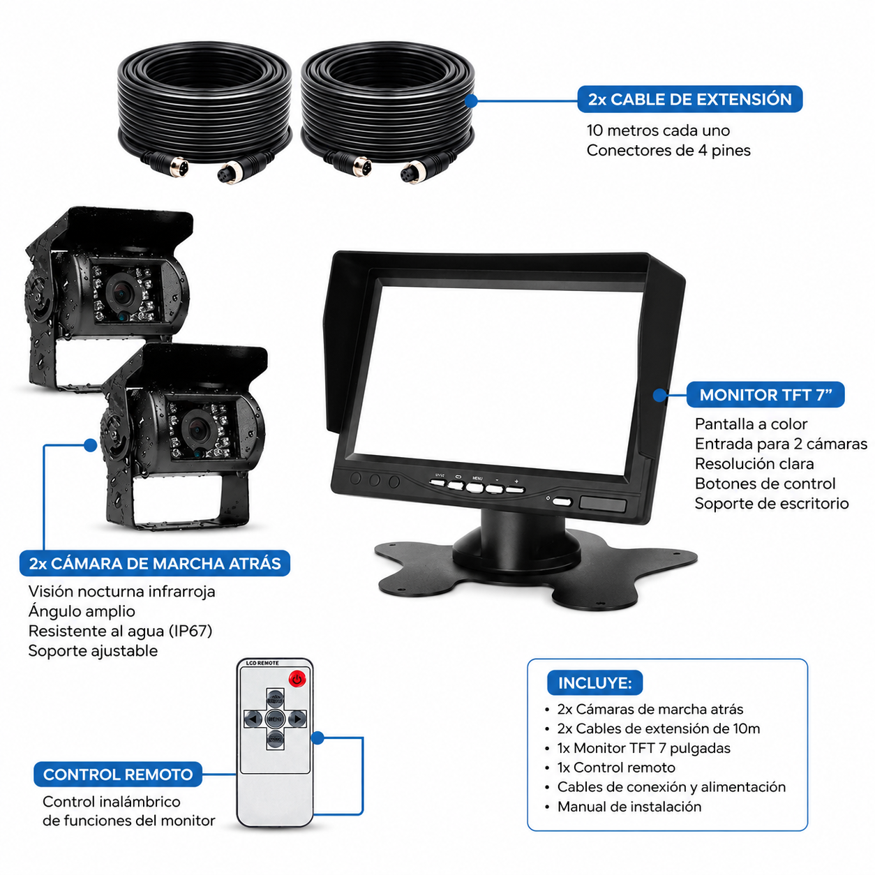 Kit 2 Cámaras de Retroceso Multivoltaje