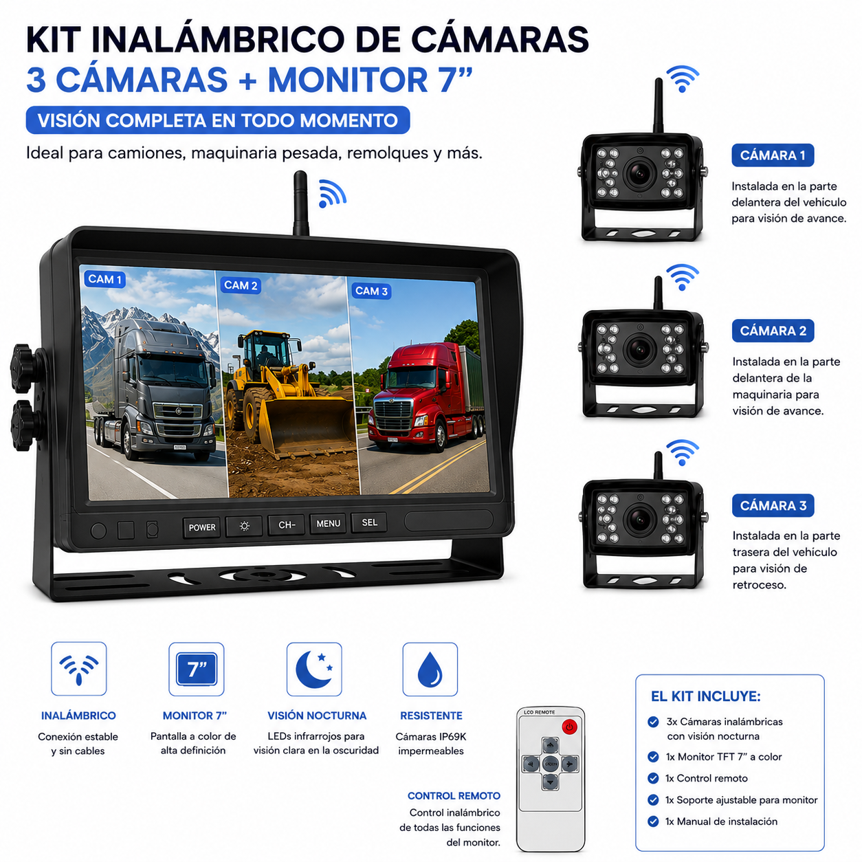 Kit 3 Cámaras Wifi Puntos Ciegos