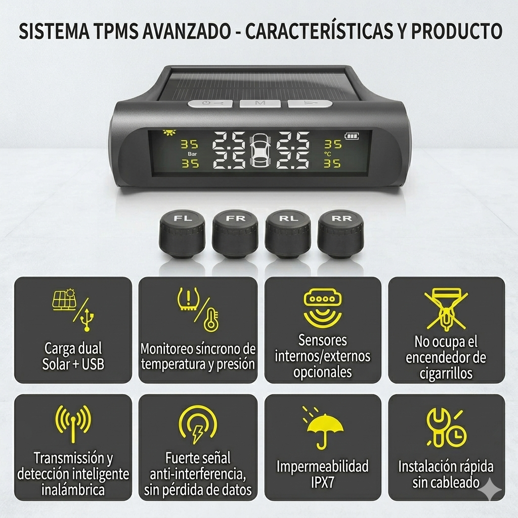 Tpms (Sistema de monitoreo de Presión de neumáticos) 4 Ruedas