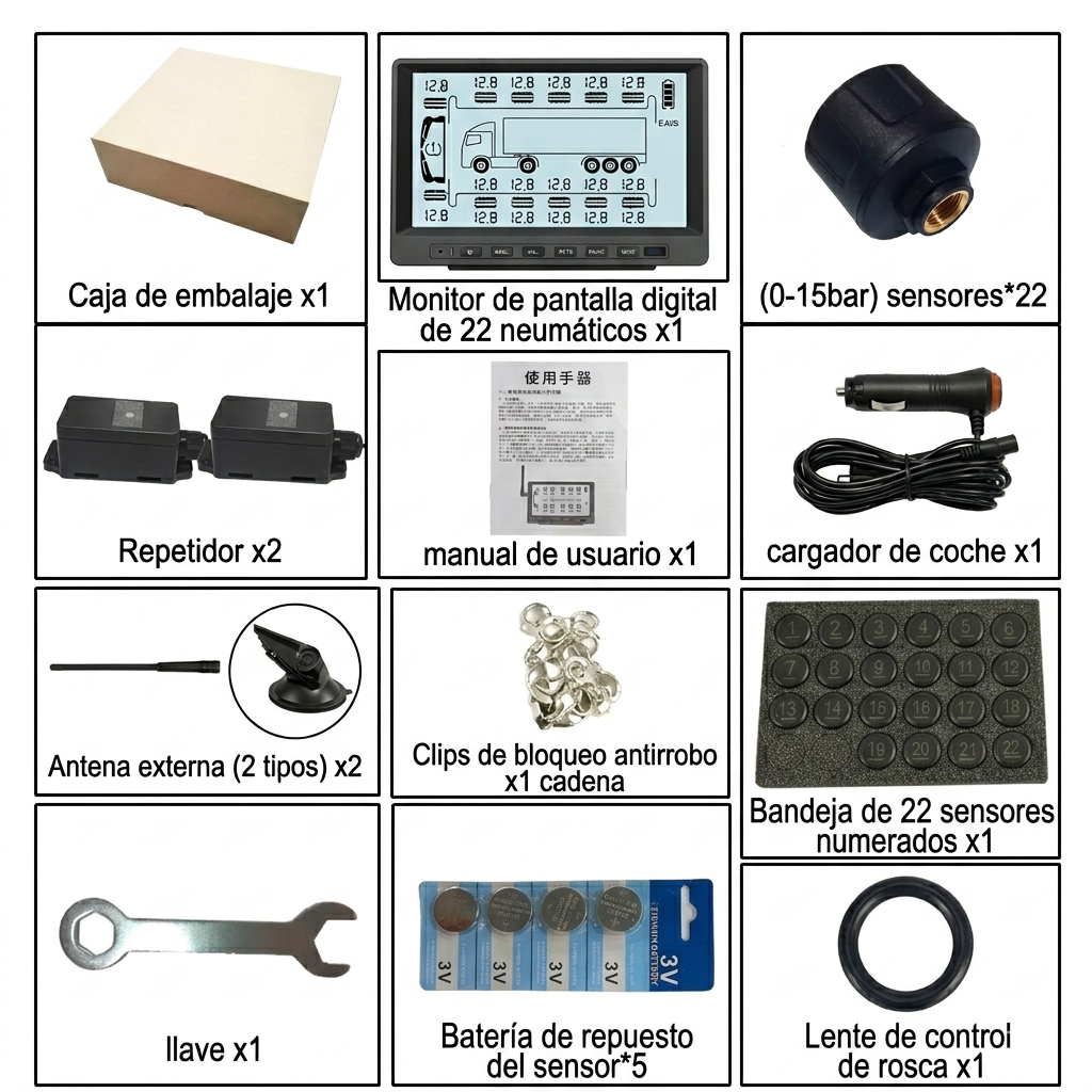 Tpms (Sistema de monitoreo de Presión de neumáticos) de 16 a 22 Ruedas